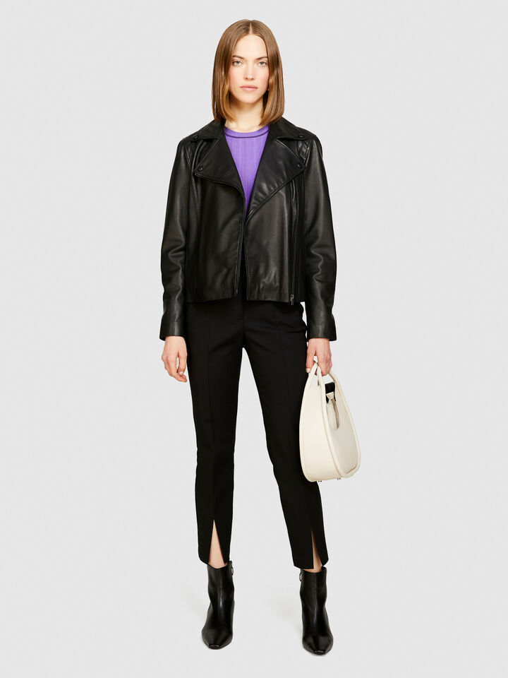 100% leather biker jacket - women's jackets - Black | Sisley image number 1
